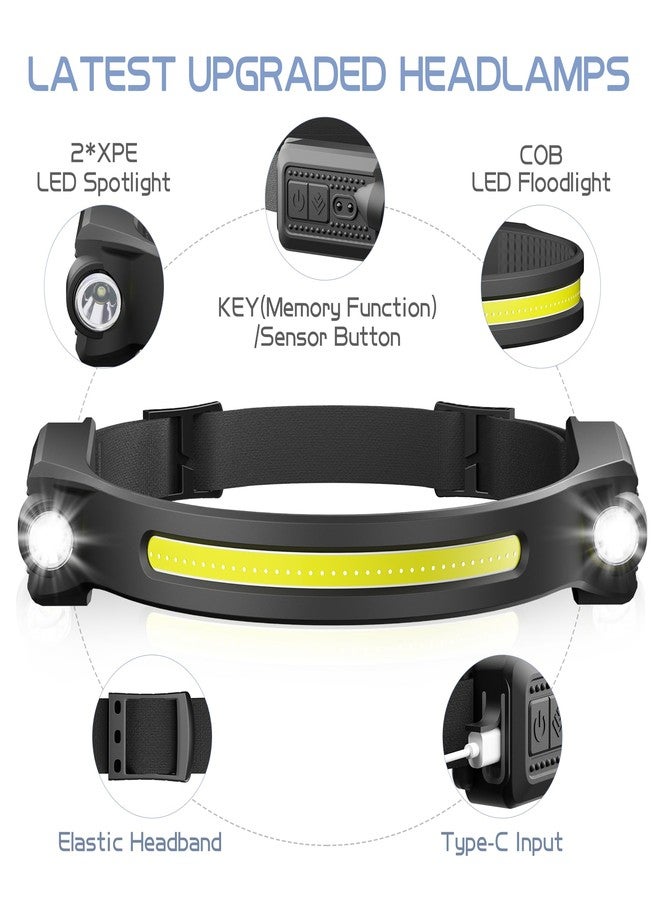 AlpsWolf LED Headlamp Rechargeable, 2 XPE LED and COB LED Head Lamp, Sensor Mode, 260° Wide Beam, IPX4 Waterproof, Rechargeable Headlight for Camping Accessories (2 Pack) - Image 2